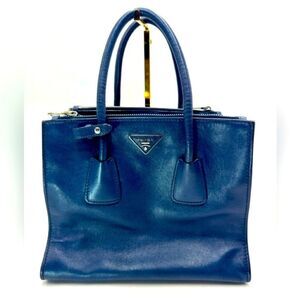 Prada Glace Baltico Blue Vitello Daino Leather Twin City Pocket Medium Tote Bag